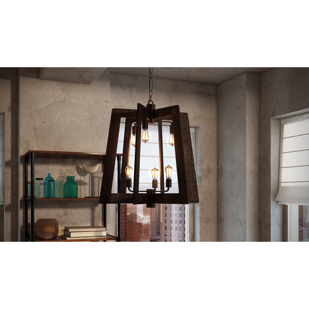 Lofty 6-Lt 2-Tier Chandelier - Steel/Zebrawood - 268F06SL