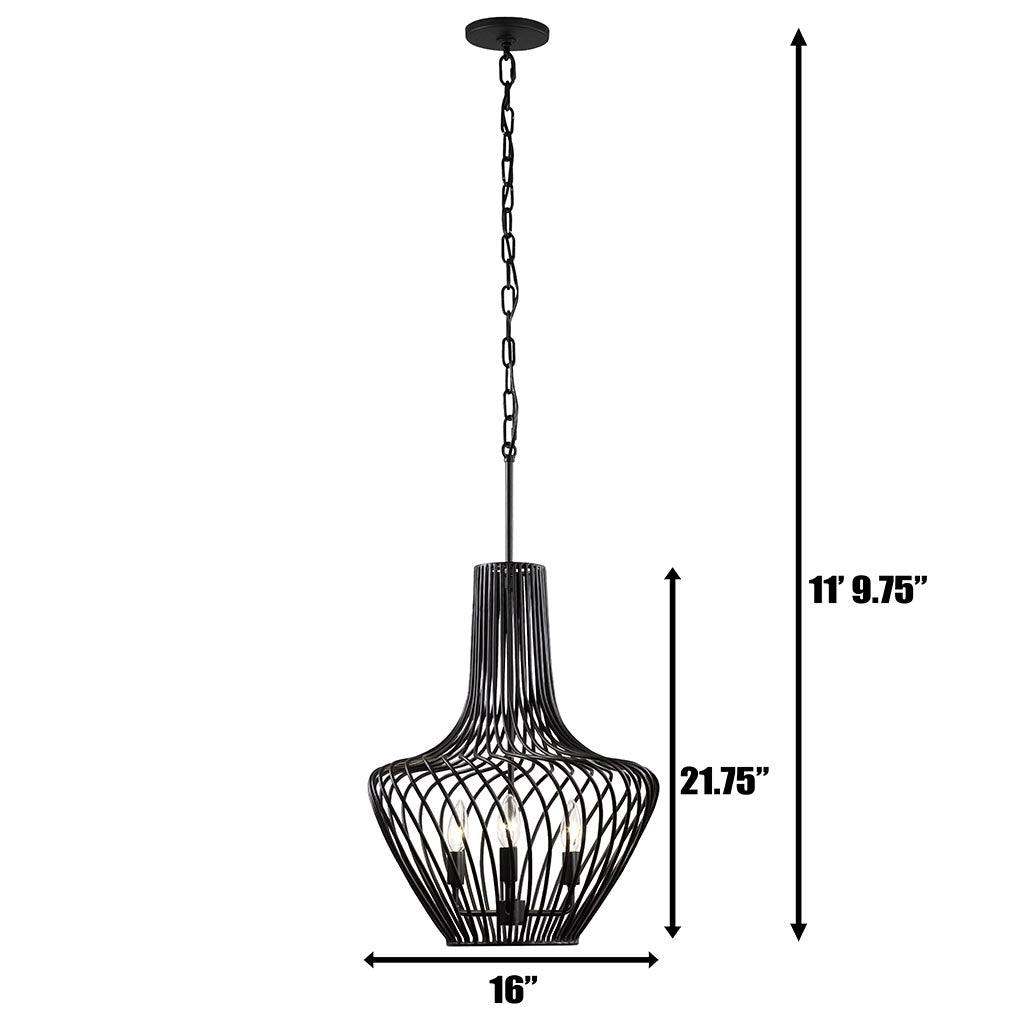 Elsa 3-Lt Genie Bottle Pendant Light - Black - 339P03ABL