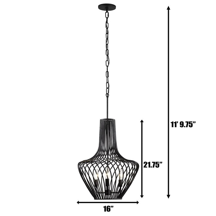 Elsa 3-Lt Genie Bottle Pendant Light - Black - 339P03ABL