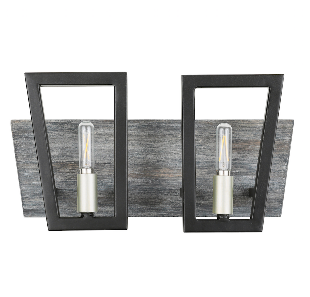 Zag 2-Lt Vanity Light - Black/Grey Wood - 260B02BLG