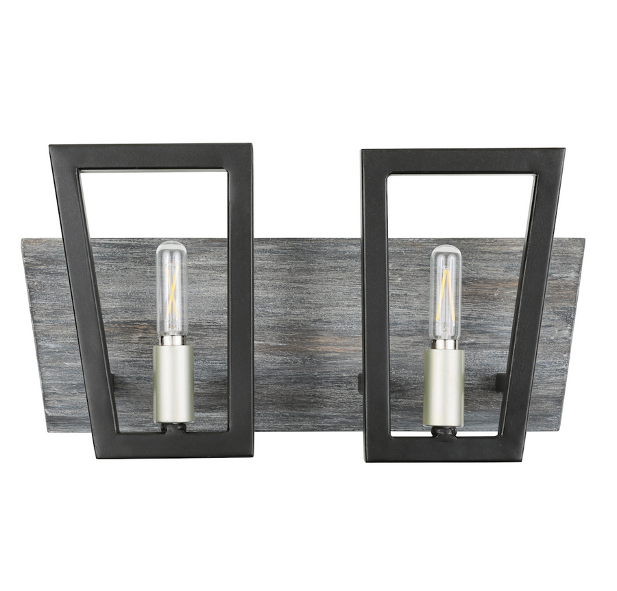 Zag 2-Lt Vanity Light - Black/Grey Wood - 260B02BLG