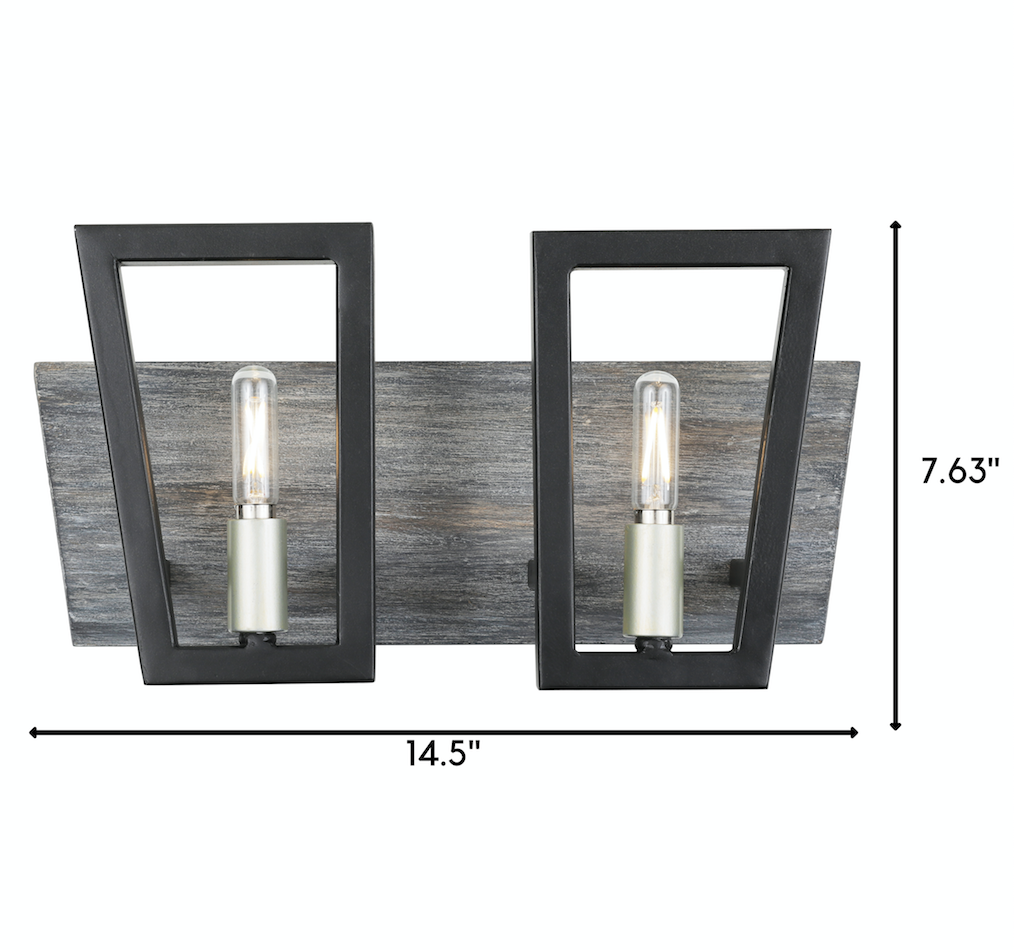 Zag 2-Lt Vanity Light - Black/Grey Wood - 260B02BLG