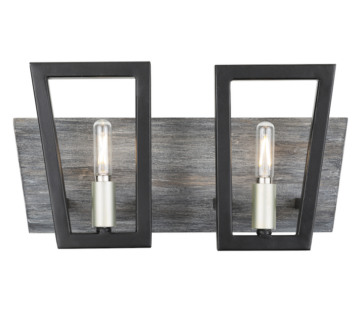 Zag 2-Lt Vanity Light - Black/Grey Wood - 260B02BLG