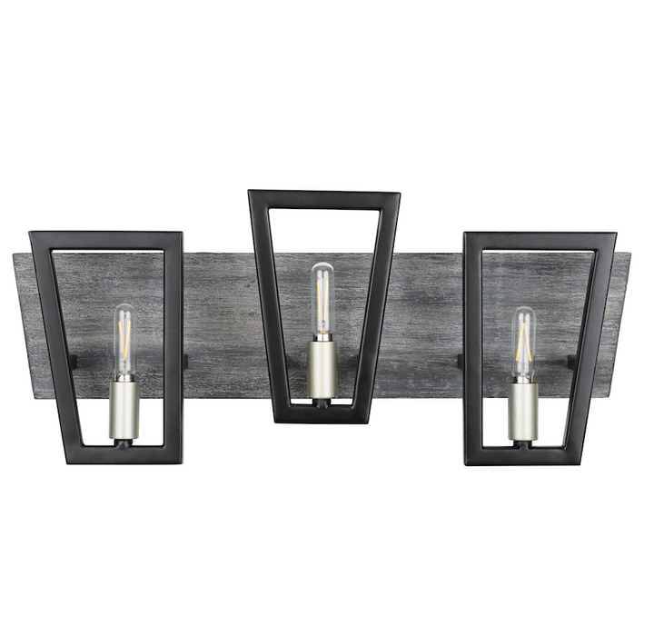 Zag 3-Lt Vanity Light - Black/Grey Wood - 260B03BLG