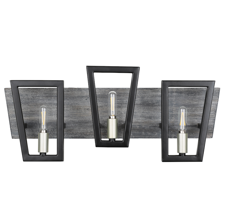 Zag 3-Lt Vanity Light - Black/Grey Wood - 260B03BLG