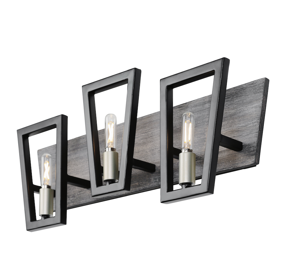 Zag 3-Lt Vanity Light - Black/Grey Wood - 260B03BLG