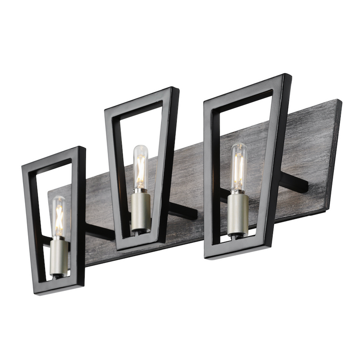 Zag 3-Lt Vanity Light - Black/Grey Wood - 260B03BLG