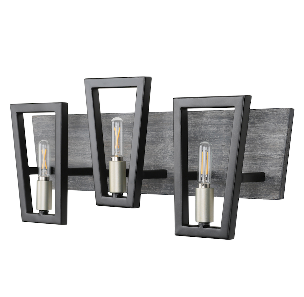 Zag 3-Lt Vanity Light - Black/Grey Wood - 260B03BLG