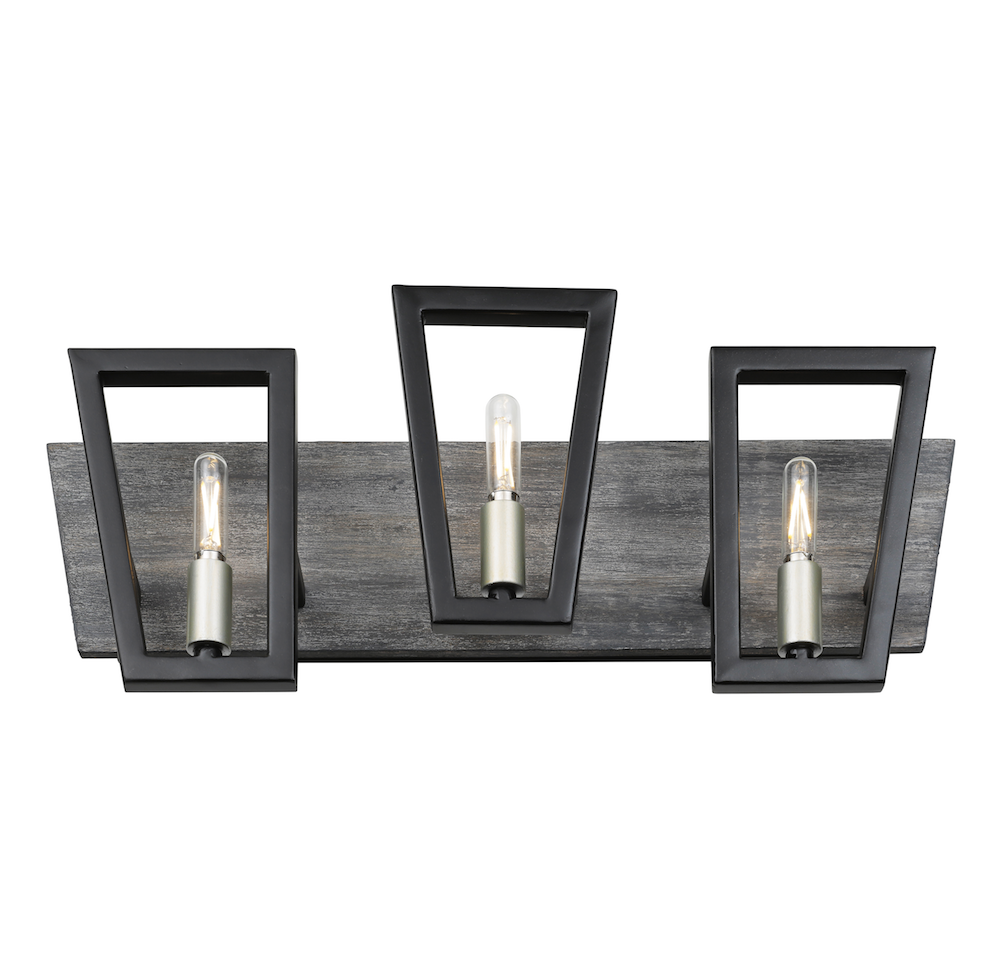 Zag 3-Lt Vanity Light - Black/Grey Wood - 260B03BLG