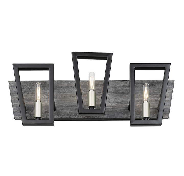 Zag 3-Lt Vanity Light - Black/Grey Wood - 260B03BLG