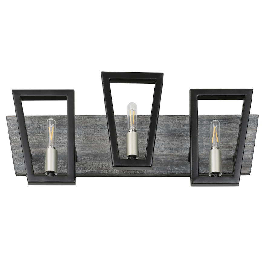 Zag 3-Lt Vanity Light - Black/Grey Wood - 260B03BLG