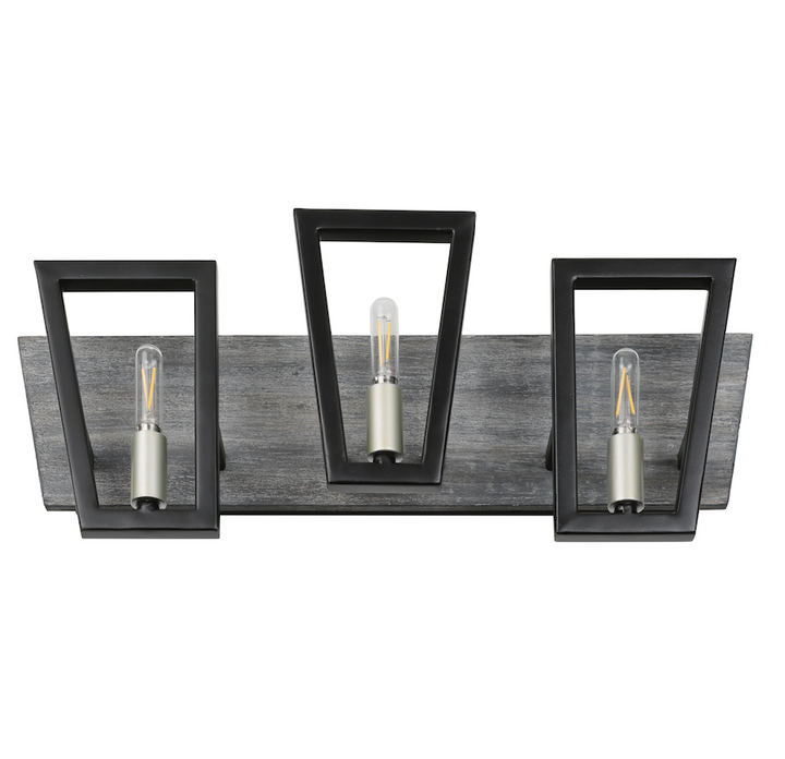 Zag 3-Lt Vanity Light - Black/Grey Wood - 260B03BLG