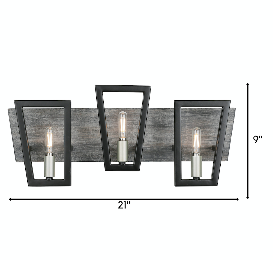 Zag 3-Lt Vanity Light - Black/Grey Wood - 260B03BLG