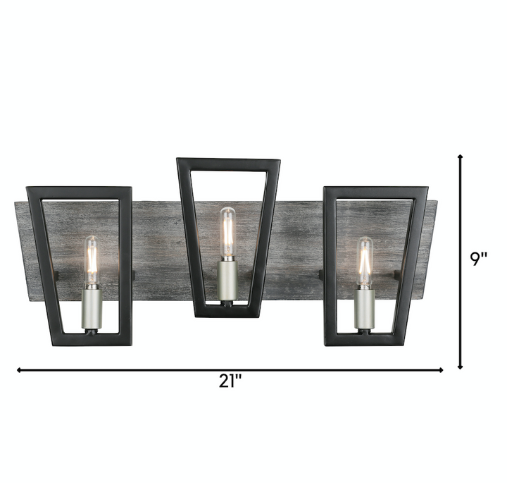Zag 3-Lt Vanity Light - Black/Grey Wood - 260B03BLG