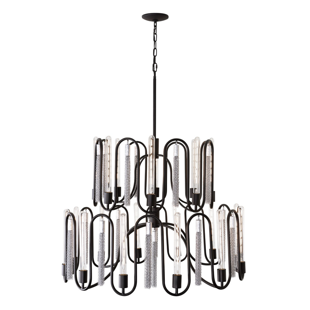 Darden 354P20MBCH 20-Lt 2-Tier Chandelier - Matte Black/Painted Chrome