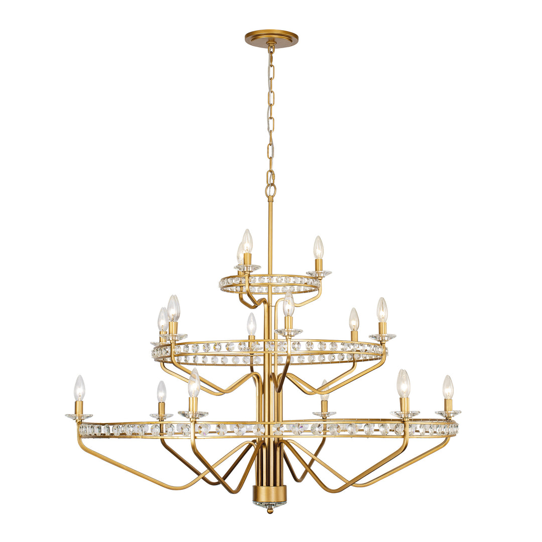 Monroe 363C15AG 15-Light Crystal Chandelier - Antique Gold