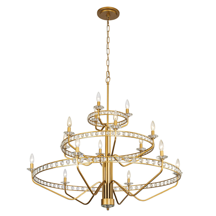 Monroe 363C15AG 15-Light Crystal Chandelier - Antique Gold