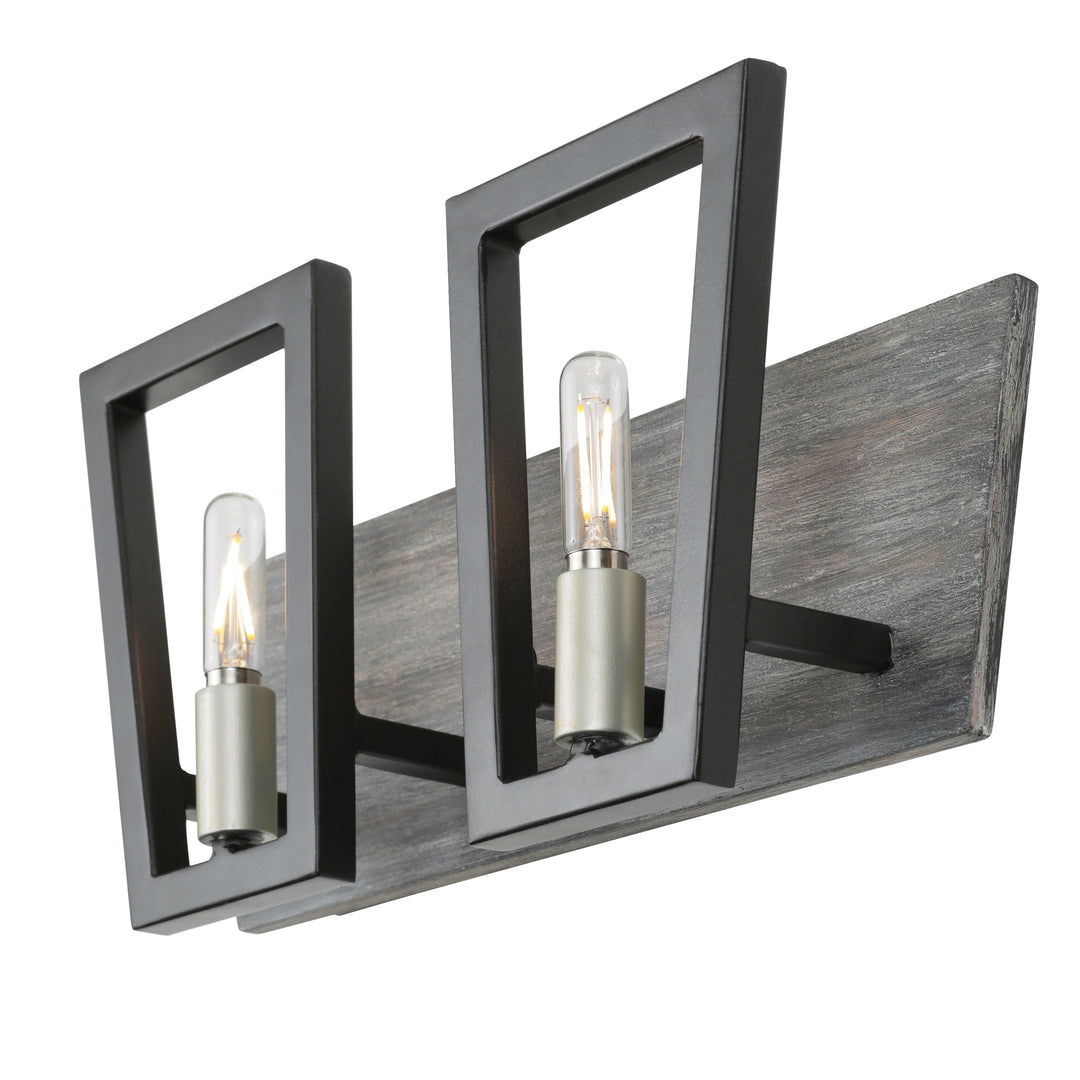 Zag 2-Lt Vanity Light - Black/Grey Wood - 260B02BLG