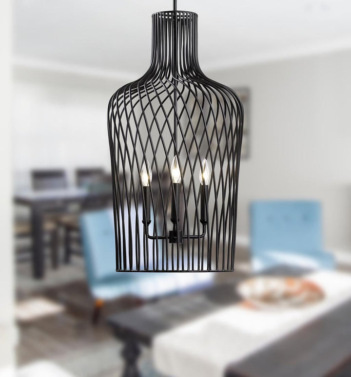 Elsa 3-L t Wine Bottle Pendant Light - Black - 339P03CBL