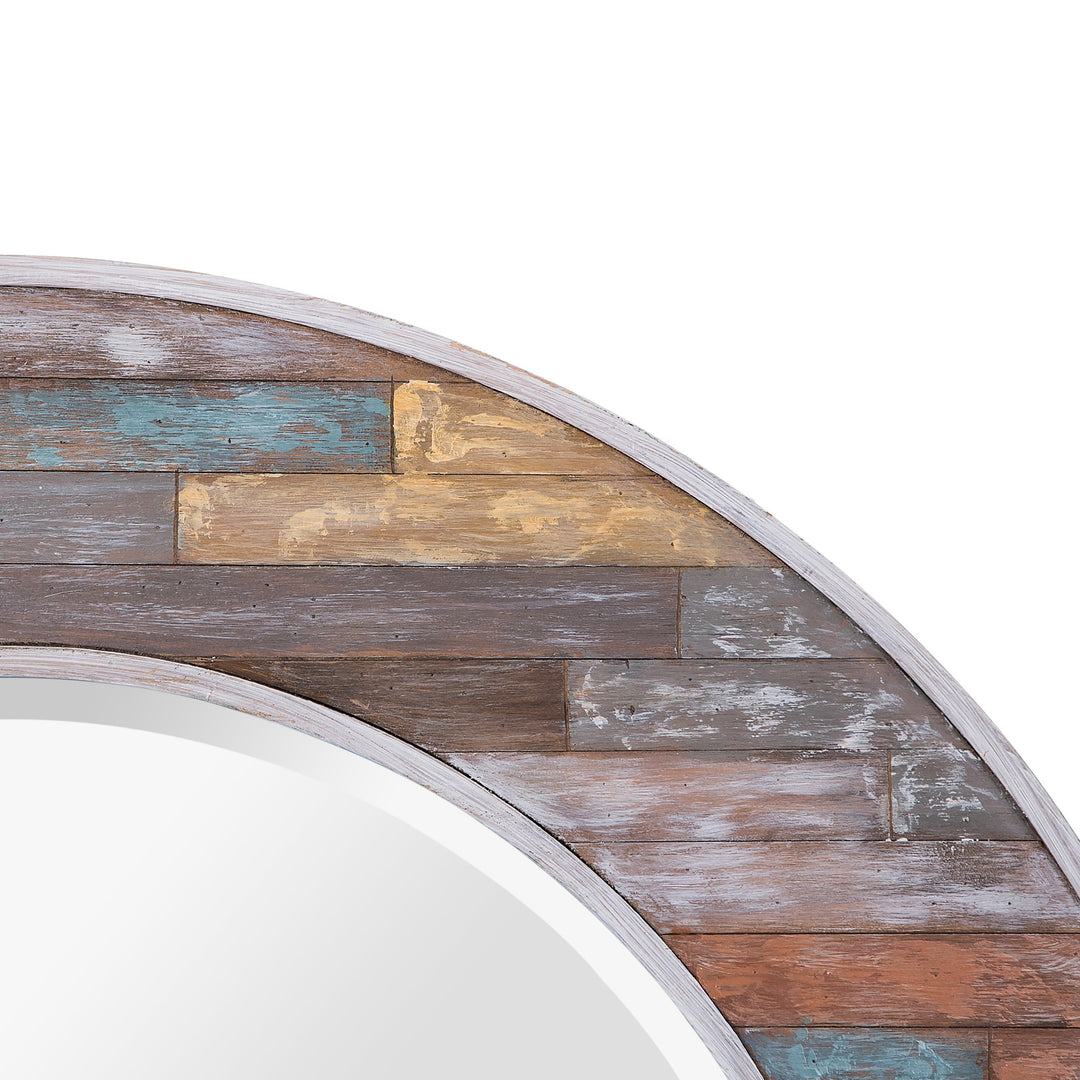 Colorful Waxed Plank Large Circular Wood Mirror - 613101