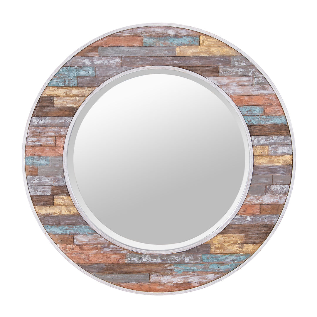 Colorful Waxed Plank Medium Circular Wood Mirror - 613102