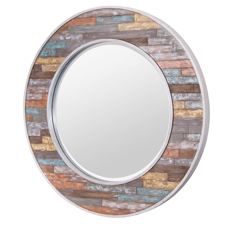 Colorful Waxed Plank Medium Circular Wood Mirror - 613102