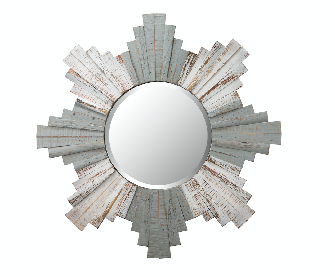 Sunburst 36" Framed Beveled Wood Mirror - Grey/Whitewash 405A60