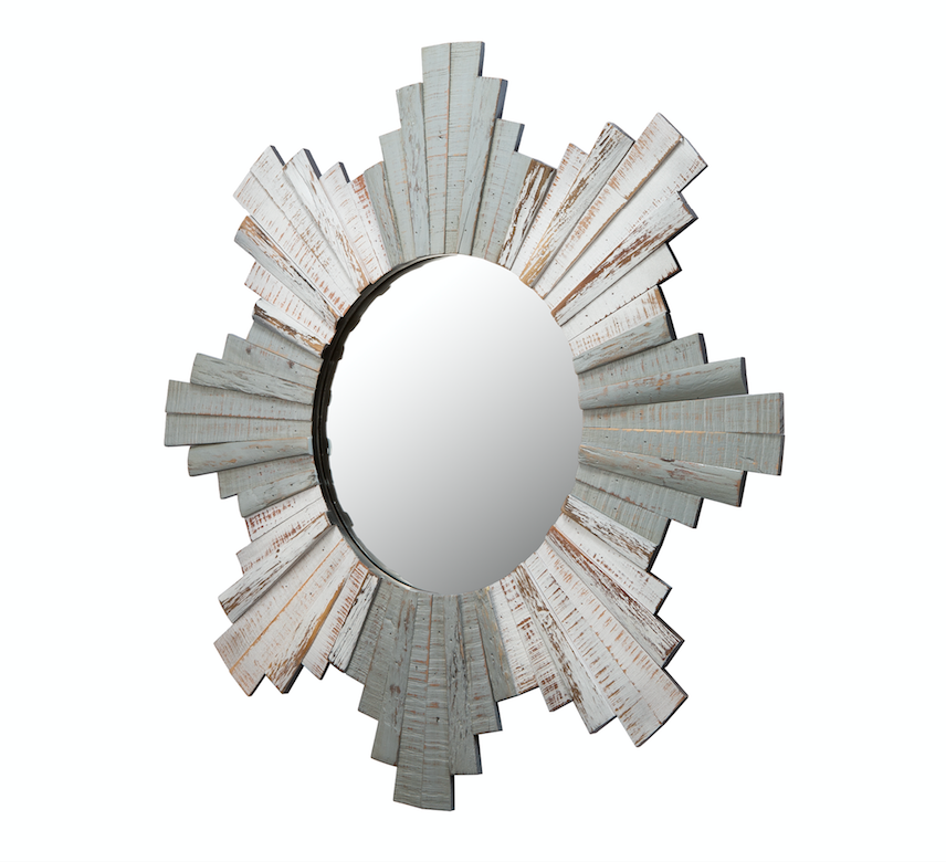 Sunburst 36" Framed Beveled Wood Mirror - Grey/Whitewash 405A60