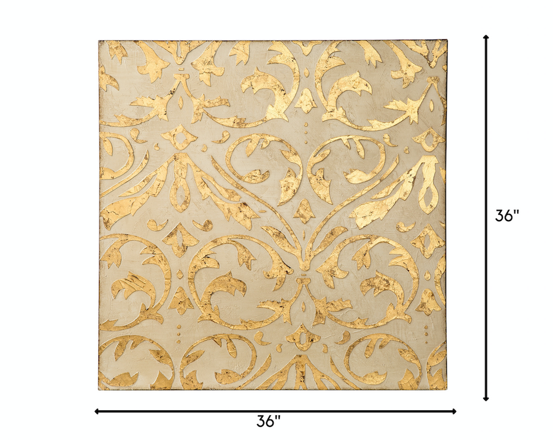 Gold Damask Trefoil Wall Art - Ivory/Gold 425A60