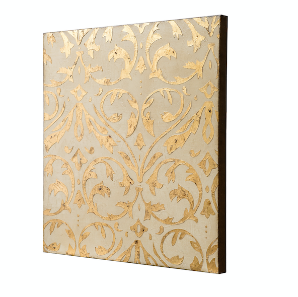 Gold Damask Trefoil Wall Art - Ivory/Gold 425A60