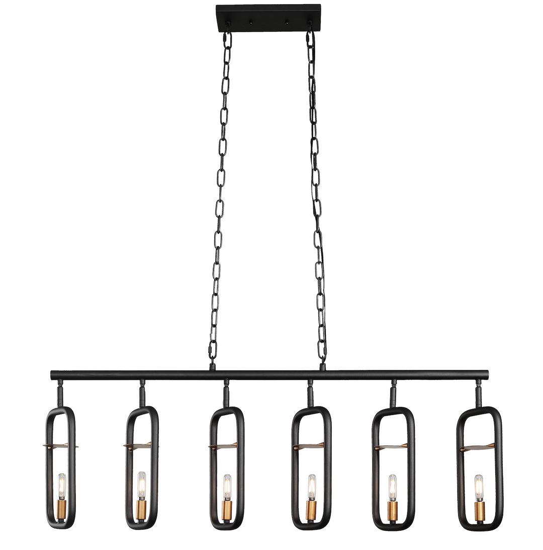 Bar None 6-Lt Kitchen Island Pendant - Aged Gold/Rustic Bronze - 327N06AGRB